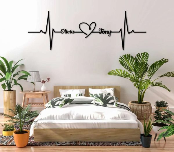 Customized Names Heartbeat Sign Valentine’s Day Gift for Couple Heartbeat Metal Wall Art Gift for Her