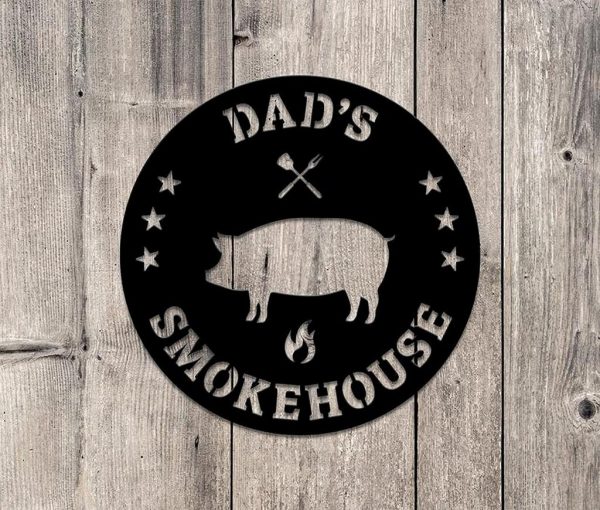 Dad’s Smoke House Metal Art Personalized Metal Name Signs Pig BBQ Grill Sign