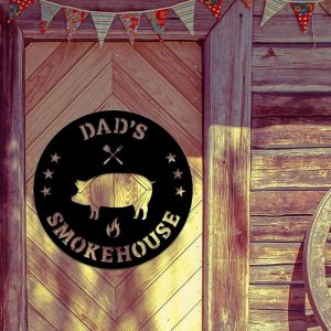 Dads Smoke House Metal Art Personalized Metal Name Signs Pig BBQ Grill Sign 3
