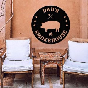 Dads Smoke House Metal Art Personalized Metal Name Signs Pig BBQ Grill Sign 4