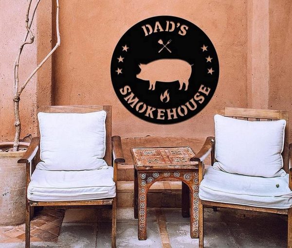 Dad’s Smoke House Metal Art Personalized Metal Name Signs Pig BBQ Grill Sign