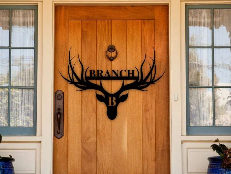 Deer Antler Last Name Sign Deer Wall Art Personalized Metal Signs Man Cave Decor Hunting Gift
