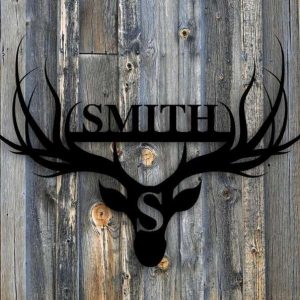 Deer Antler Last Name Sign Deer Wall Art Personalized Metal Signs Man Cave Decor Hunting Gift 2