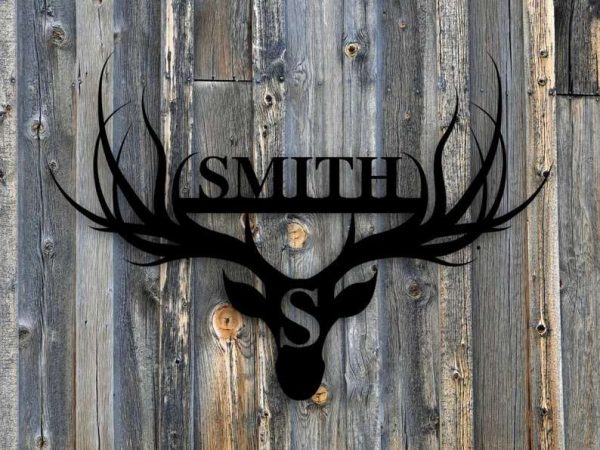 Deer Antler Last Name Sign Deer Wall Art Personalized Metal Signs Man Cave Decor Hunting Gift