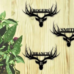 Deer Antler Last Name Sign Deer Wall Art Personalized Metal Signs Man Cave Decor Hunting Gift 3