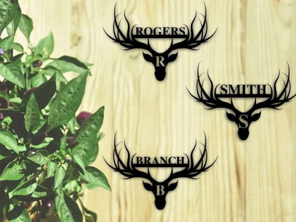 Deer Antler Last Name Sign Deer Wall Art Personalized Metal Signs Man Cave Decor Hunting Gift