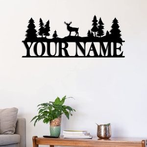 Deer Landscape Metal Sign Personalized Metal Name Signs Deer Hunting Sign Gift for Hunter 3