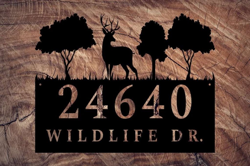Deer Wildlife Custom Metal Address Sign Custom Address Plaque, Mountain House Number Plaque Gift