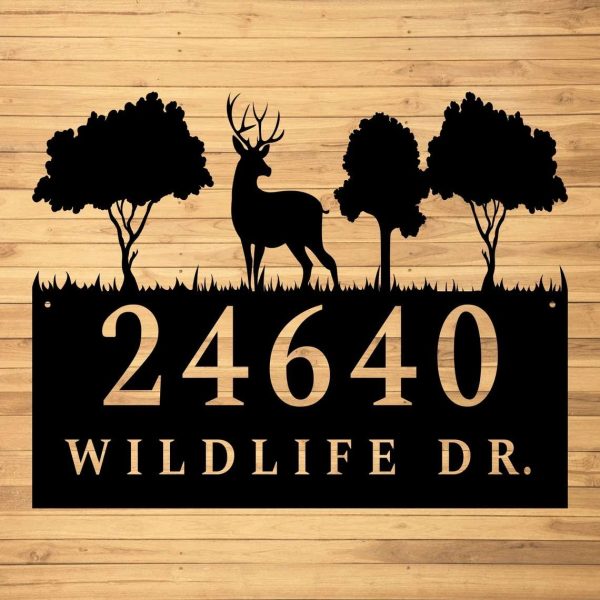 Deer Wildlife Custom Metal Address Sign Custom Address Plaque, Mountain House Number Plaque Gift