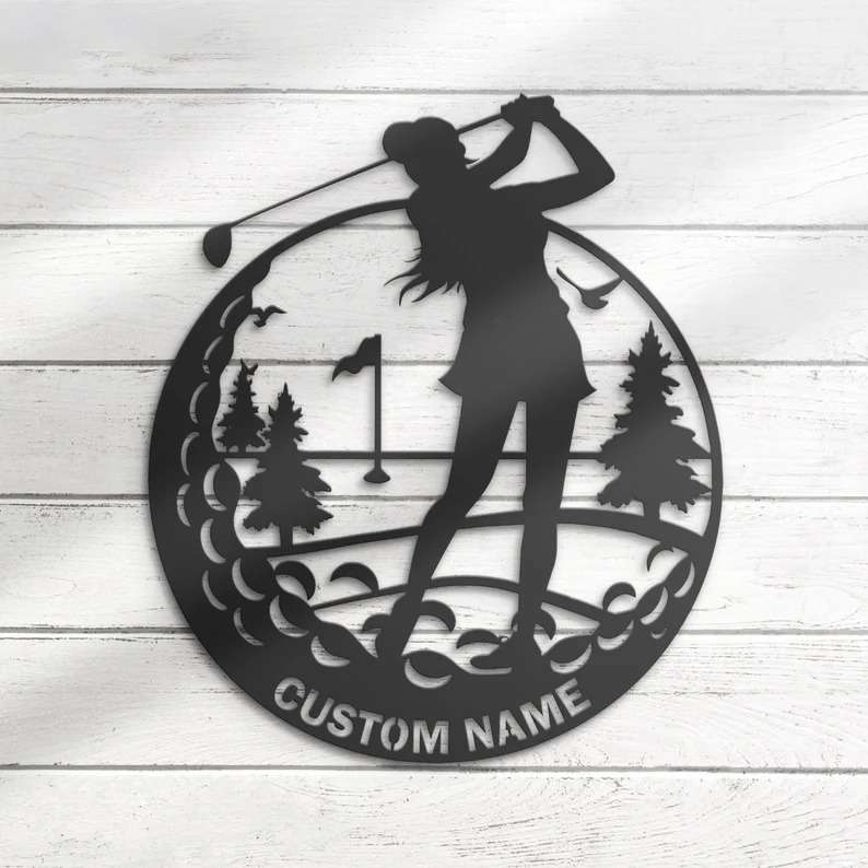 Female Golfing Golf Wall Decor 19th Hole Golf Club Decoration Personalized Metal Signs Metal Golf Signs