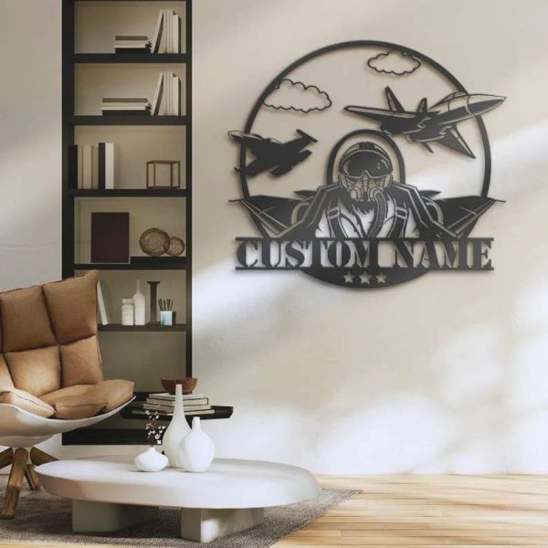Fighter Jet Pilot Metal Military Signs Aircraft Air Force Name Sign Personalized Metal Signs