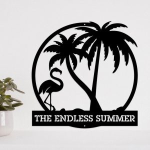 Flamingo And Palm Trees Metal Art Personalized Metal Name Signs Beach House Decor Outdoor