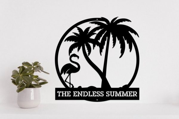 Flamingo And Palm Trees Metal Art Personalized Metal Name Signs Beach House Decor Outdoor