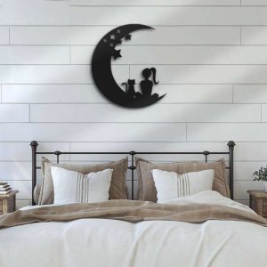 Girl And Cat On The Moon Metal Wall Art Crescent Moon Decoration Boy Girl Kid Room Decor 3