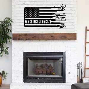 Hunting US Flag Metal Wall Art Personalized Metal Name Sign Deer Hunting Archery Matching Hunter Dad 4