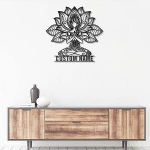 Lotus Mandala Yoga Girl Metal Wall Art Personalized Metal Name Signs Namaste Yoga Room Decor