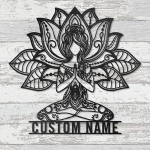 Lotus Mandala Yoga Girl Metal Wall Art Personalized Metal Name Signs Namaste Yoga Room Decor 3