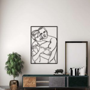 Men Hugging Gay Couple Line Art Metal Wall Decor LGBTQ Support Gift Abstract Line Art Bed Decor Minimalist Art