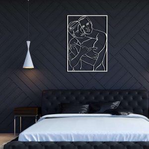 Men Hugging Gay Couple Line Art Metal Wall Decor LGBTQ Support Gift Abstract Line Art Bed Decor Minimalist Art 3