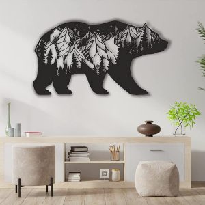 National Park Bear And Forest Metal Art Laser Cut Metal Signs Bear Sign Wall Decor