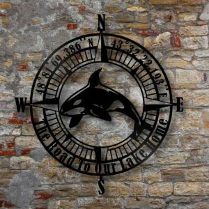 Orca Wall Art Personalized Metal Signs Coordinates Compass Metal Sign Nautical Beach Theme House Decor 2