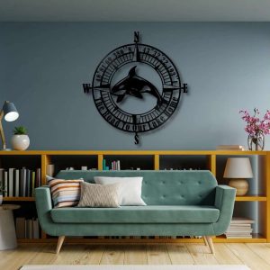 Orca Wall Art Personalized Metal Signs Coordinates Compass Metal Sign Nautical Beach Theme House Decor 5