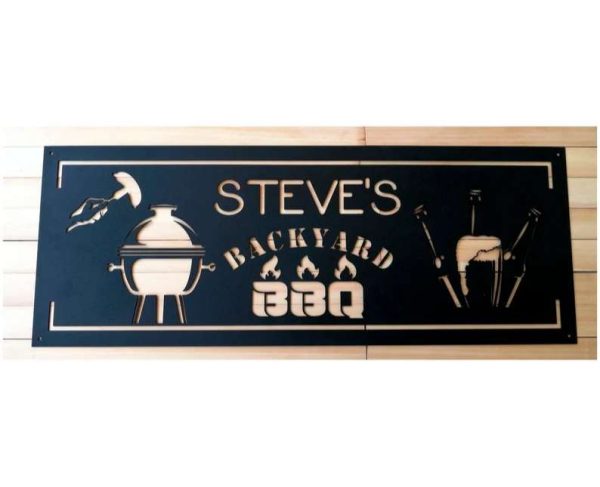 Personalized Backyard Metal Wall Art BBQ Sign  Custom Barbecue Metal Sign Dad’s Birthday Gift