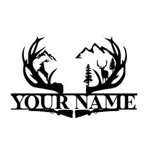 Personalized Deer Antler Rifle Metal Sign Custom Metal Name Signs Deer Hunting Sign 1 1