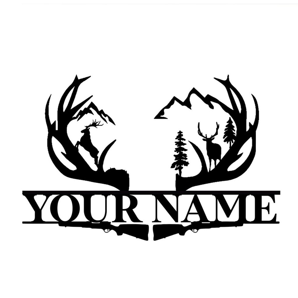 Personalized Deer Antler Rifle Metal Sign Custom Metal Name Signs Deer Hunting Sign