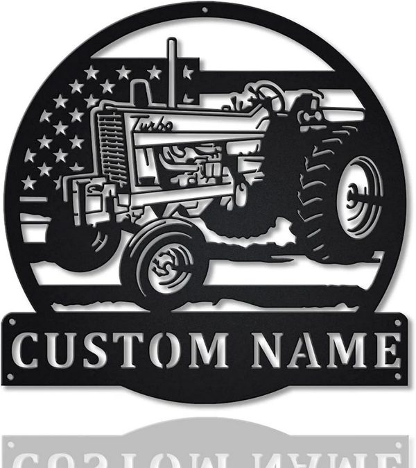 Personalized Farm Tractor Metal Sign US Flag Art Custom Metal Name Signs Farmhouse Decor