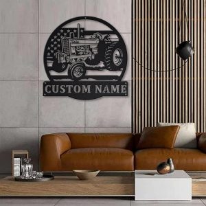 Personalized Farm Tractor Metal Sign US Flag Art Custom Metal Name Signs Farmhouse Decor 2