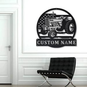 Personalized Farm Tractor Metal Sign US Flag Art Custom Metal Name Signs Farmhouse Decor 3
