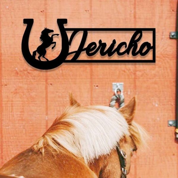 Personalized Horse Name Plate Metal Horse Stall Sign Barn Ranch Decor Horseshoe