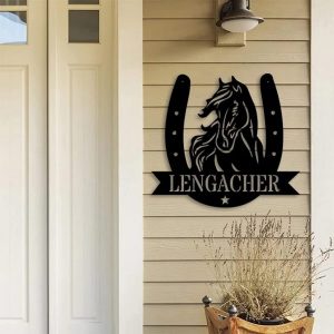 Personalized Horse Ranch Metal Sign Horse Head Horseshoe Art Custom Name Metal Signs
