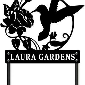Personalized Hummingbird Flower Garden Stake Metal Sign Outdoor Home Decor