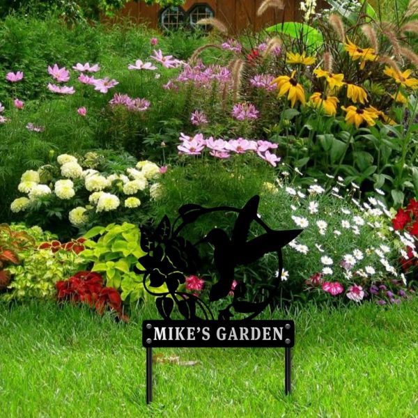 Personalized Hummingbird Flower Garden Stake Metal Sign Outdoor Home Decor