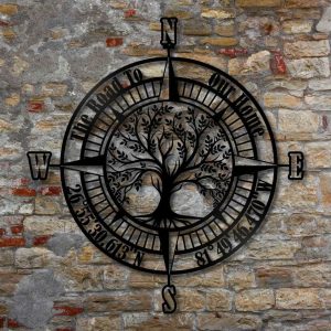 Personalized Life Tree Compass Sign Metal Compass Wall Art Camping Metal Sign