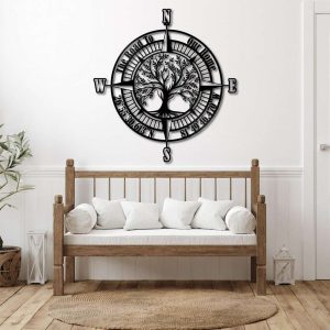 Personalized Life Tree Compass Sign Metal Compass Wall Art Camping Metal Sign 5