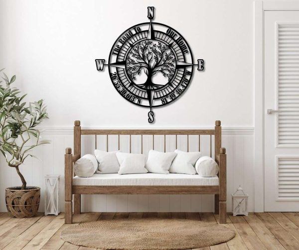 Personalized Life Tree Compass Sign Metal Compass Wall Art Camping Metal Sign