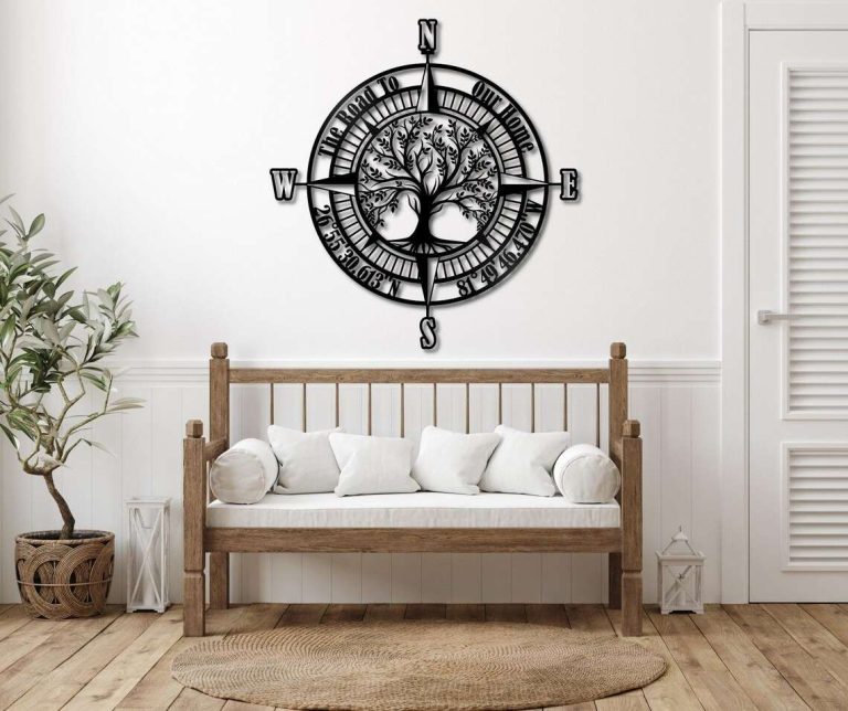 Personalized Life Tree Compass Sign Metal Compass Wall Art Camping ...