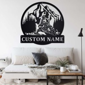 Personalized Snowmobile Jump Metal Sign Custom Name Snowmobile Metal Home Decor