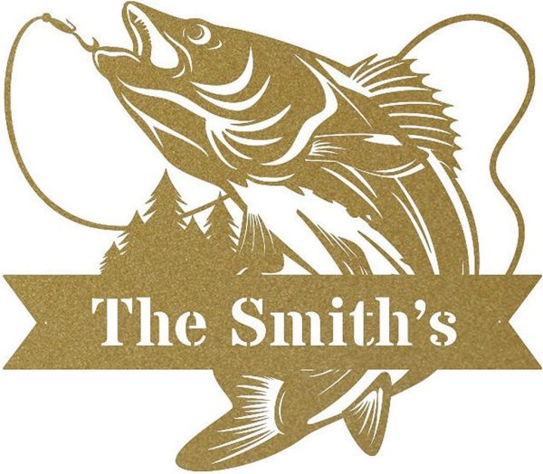 Personalized Walleye Fish Metal Sign Custom Metal Name Signs Fishing Lover Outdoor Home Decor