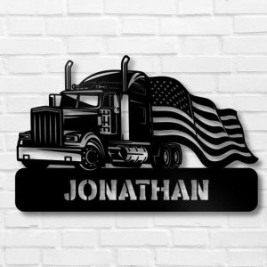 Semi Truck Gifts For Truck Drivers American Flag Metal Truck Decor 1