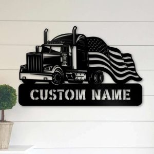 Semi Truck Gifts For Truck Drivers American Flag Metal Truck Decor 3