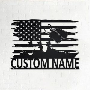 US Navy Veteran Metal Wall Art Personalized Metal Name Sign US Flag 1