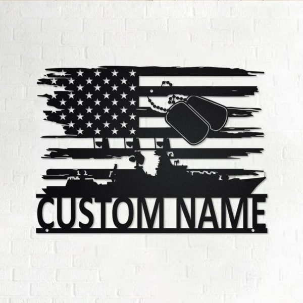 US Navy Veteran Metal Wall Art Personalized Metal Name Sign US Flag