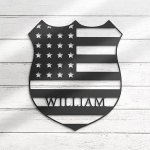 US Police Officer Metal Wall Art Personalized Metal Name Sign Thin Blue Line Police Dad