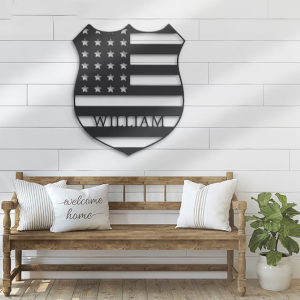 US Police Officer Metal Wall Art Personalized Metal Name Sign Thin Blue Line Police Dad 2