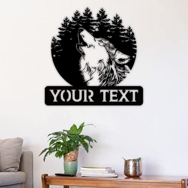 Wolf Howling Forest Metal Art Personalized Metal Name Sign Gift for Wolf Lover Home Indoor Decor