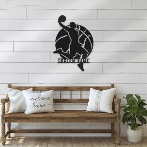 silhouette Player Drunk Basketball Metal Wall Art Personalized Metal Name Sign Basketball Fan Gift 3